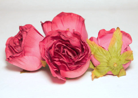 Dusty Rose Large Poly Silk Rose Bud Heads 12pcs