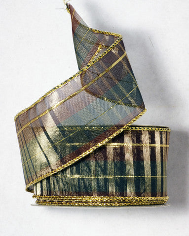 Dark Plaid Christmas Wired Ribbon 2'' 10 Yards