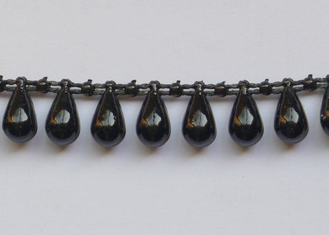 Black Fused Tear Drop String Beads 6mm 11 Yards